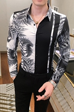 2021春秋男衬衫英伦长袖上衣印花男装韩版修身四季潮流衬衣H840-P55，男装衬衫，星座419（原A233）