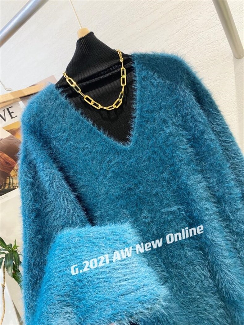 V领防水貂毛长款连衣裙现货，女装连衣裙，G