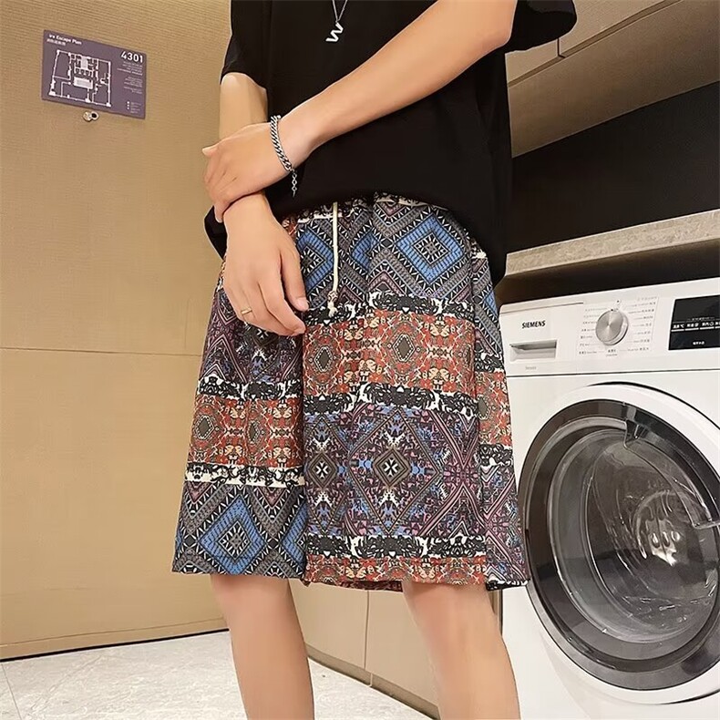 帛跃民族风短裤夏季男休闲抽绳沙滩裤青少年潮宽松K1144,男装牛仔裤,星座1116A-1（原606A）