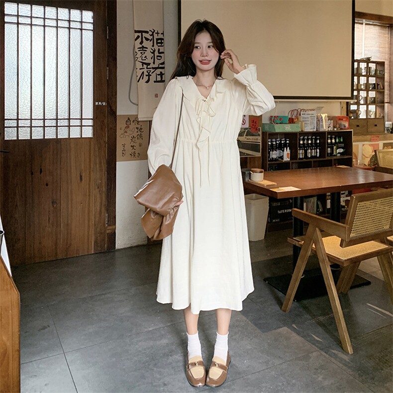 白色甜美荷叶边拼接连衣裙女2025春季新慵懒风时尚气质宽松长裙子,女装连衣裙,C位