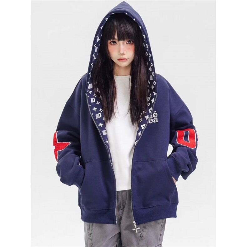 【004】连帽拉链开衫卫衣外套男刺绣情侣宽松A079-WY8062-P59,女装短外套,电商A079