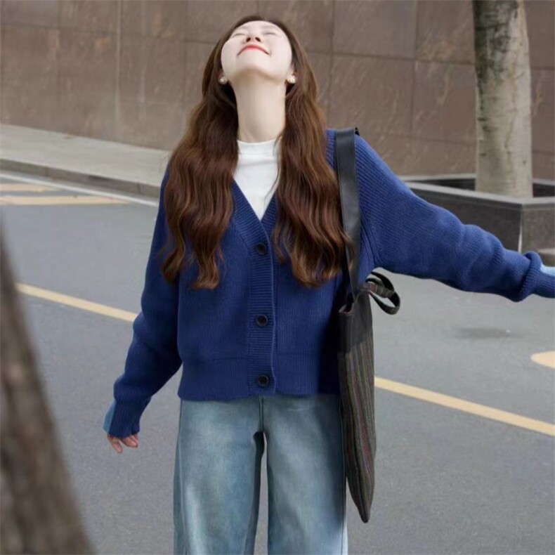开衫女圆领纯色秋冬新款百搭外套毛衣羊毛针织上衣,女装羊毛衫,锦瑟羊绒