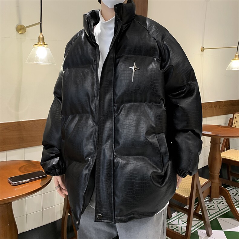 2024冬季新款潮牌PU皮棉衣男高级感加厚羽绒棉服外套 W8055-P105图片