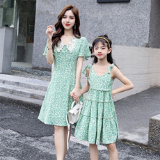 简约时尚潮流连衣裙短袖2021年夏季气质优雅亲子装，女装连衣裙，安之芮娜