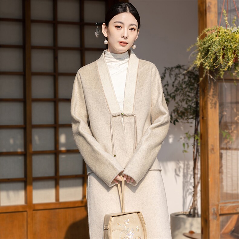 新中式国风改良汉服套装女春秋新款复古气质针织开衫半身裙两件套,女装套装/套裙,芷墨服饰