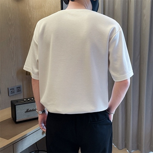 夏打底衫纯色百搭纯色圆领T恤短袖社会小伙A236-82558-特P38图片
