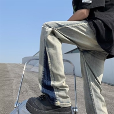 痞帅破洞牛仔裤男春秋季潮牌宽松直筒乞丐裤潮流百搭九分休闲裤子，男装牛仔裤，星座1008