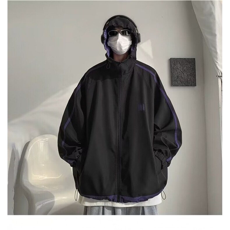 撞色条纹工装外套男春秋季潮流美式机能设计感户外徒步登山服夹克,男装夹克,星座308A-1（原309B-1）