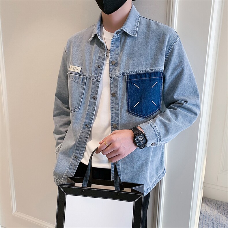 2025新款秋季牛仔衬衫男长袖工装潮牌夹克外套A313-1-C821-P115，男装夹克，电商A313-1