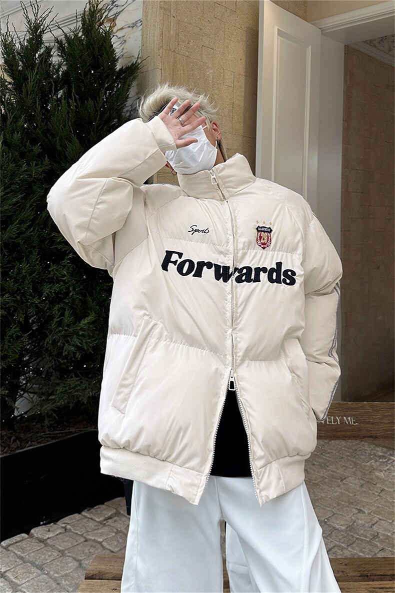 美式潮牌字母绣花棉服男冬复古条纹加厚运动面包服情侣款棉衣外套,男装棉衣,星座505-2（原电商A260-1)