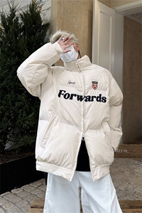美式潮牌字母绣花棉服男冬复古条纹加厚运动面包服情侣款棉衣外套图片