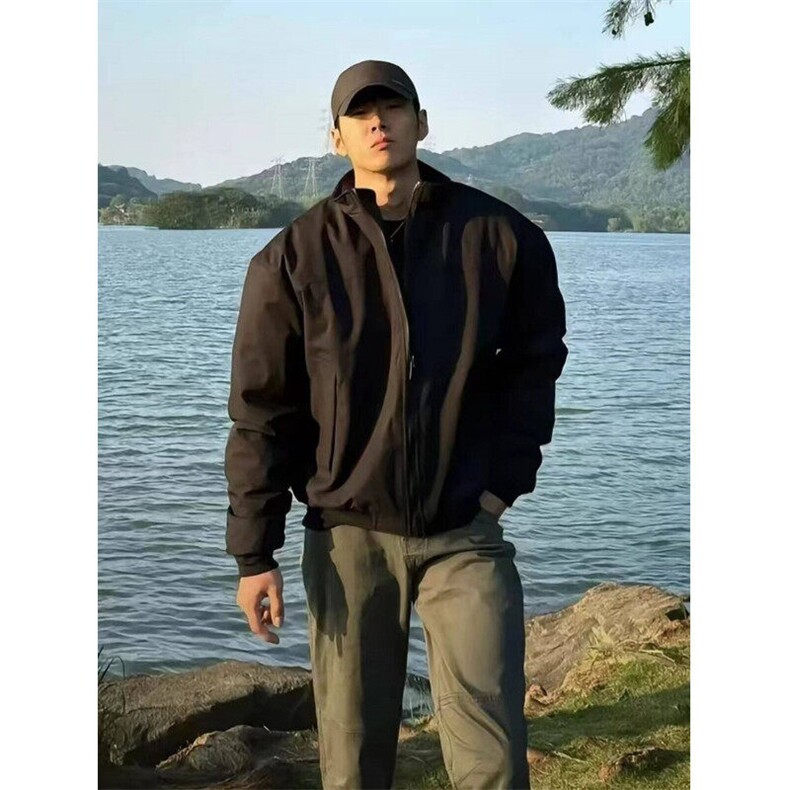 美式短款飞行员夹克男款秋季廓形工装教练外套cleanfit立领棒球服，男装夹克，电商A128