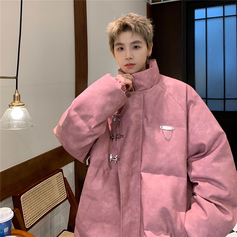 港风立领PU皮复古做旧面料金属飞机扣设计棉衣男MY77726P148控198，男装棉衣，星座227-7