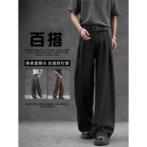 小众高街cleanfit黑色西裤潮牌宽松垂坠感休闲直筒阔腿长裤-XK400,男装西裤,星座601-1