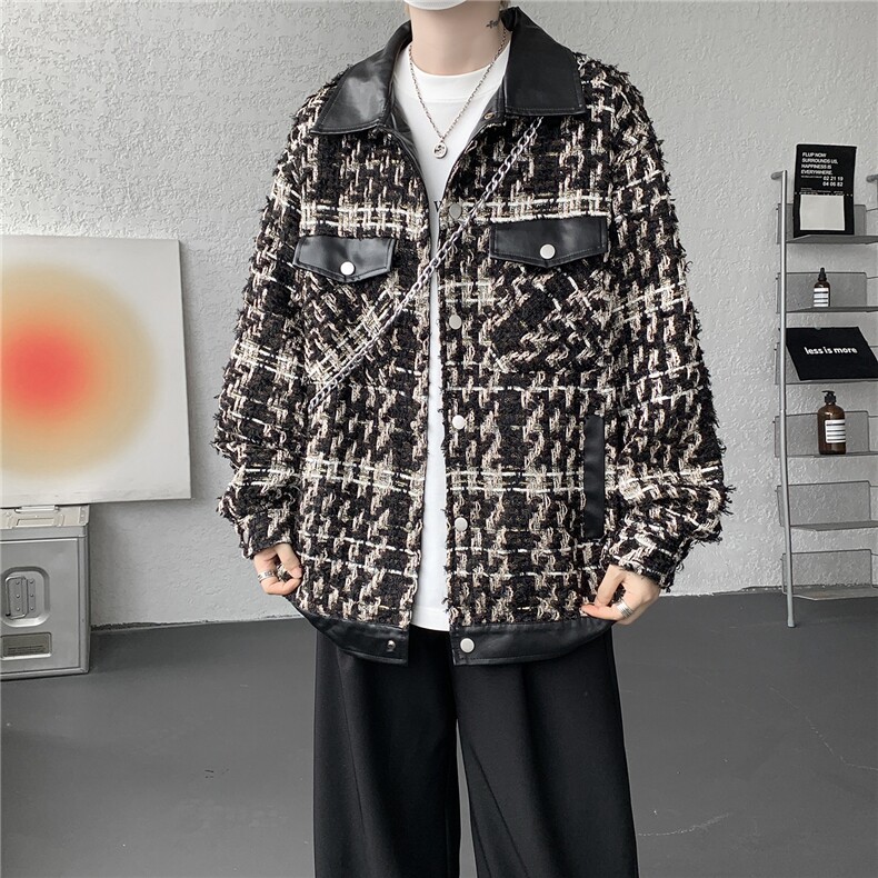 复古拼接小香风外套春秋大码高级感痞帅上衣pu皮衣夹克JK5209/P95图片