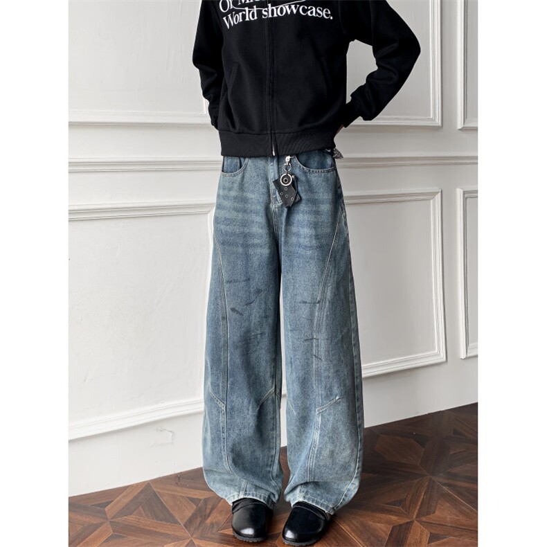 美式复古高街解构拼接牛仔裤女水洗阔腿拖地裤子N516-P50，男装牛仔裤，星座308B-2