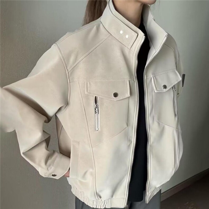 新款美式PU皮夹克男春秋情侣黑武士立领外套工装冲锋衣机车服皮衣,男装皮衣,星座1210-1