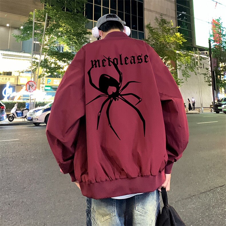 美式复古酒红色棒球服外套男夏季2025新款潮牌青少年飞行大码夹克图片