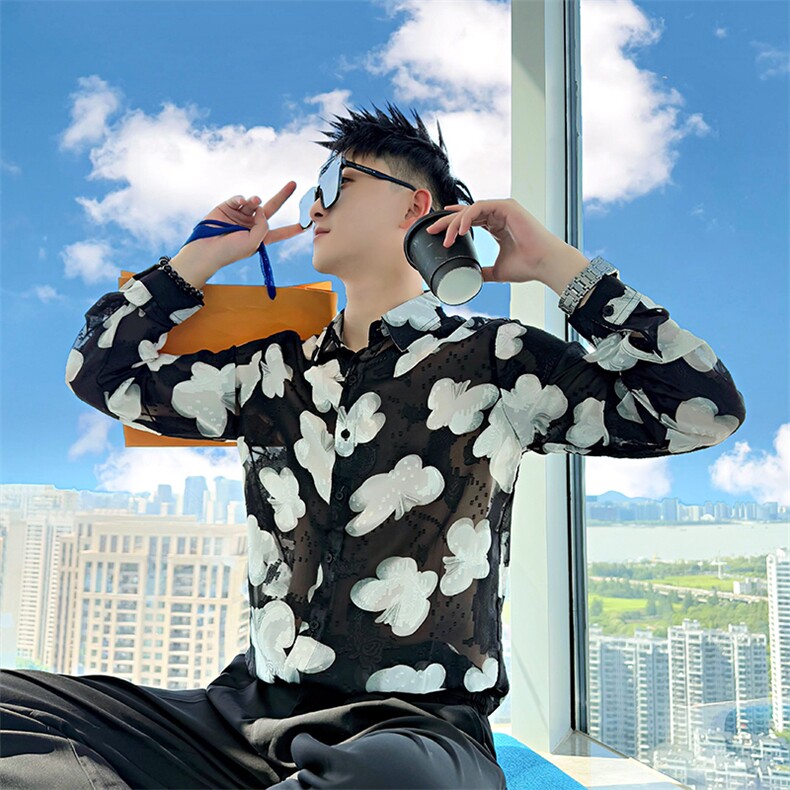 ACS107/P58控88秋季社会小伙松弛舒适冰丝撞色设计感长袖衬衫男图,男装衬衫,星座305B-1