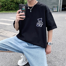 大码纯短袖t恤男夏季2023新款小熊前后印花打底衫男装TX312-P30，男装T恤，星座505-3