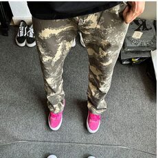 美式高街水洗迷彩牛仔裤男款夏季潮牌时尚裤子修身显瘦微喇直筒裤，男装牛仔裤，星座506A