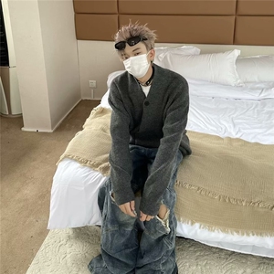 新中式斜门襟针织衫道袍毛衣男秋季慵懒高级感老钱风穿搭开衫外套图片