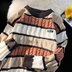 2026冬季新款加厚毛衣男拼色条纹韩版潮流百搭ins针织衫M240/P40，男装针织衫/毛衣，星座506B