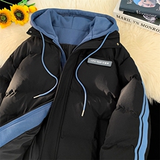 棉衣男冬季新款港风宽松大码连帽假两件加厚棉服MF8587-P88(现货，男装棉衣，星座214-3