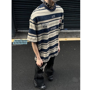 240克美式宽松版条纹短袖T恤男A426-1-CT05-P30图片