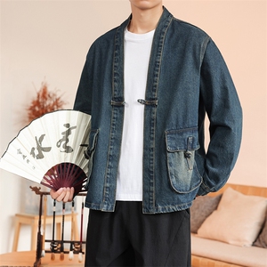 秋装 大码道袍风牛仔衣外套盘扣新中式日系夹克潮 F26/P110图片