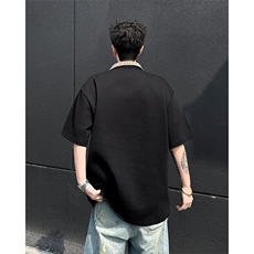 立领格子拼色T恤短袖美式高街宽松体恤衫XZ212-1-QXT2506-P38，男装T恤，星座212-1