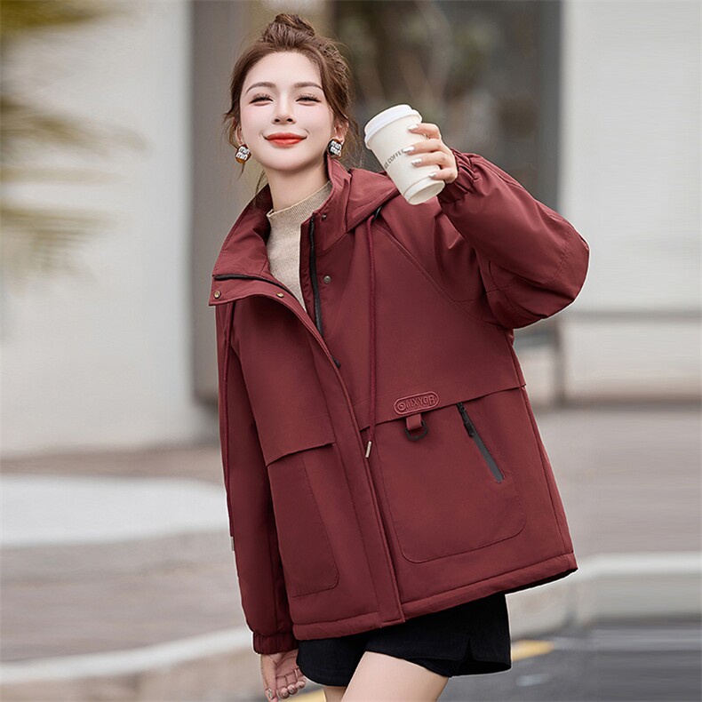 加绒加厚派克棉服女2024冬季新款宽松休闲连帽保暖工装风棉衣外套,女装棉衣/棉服,奕薇雅