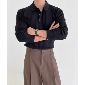 复古翻领针织衫男休闲肌理感英伦轻熟polo衫毛衣打底衫MY509 P50图片
