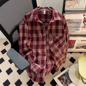 格子衬衫男女美式复古vintage长袖高级感衬衣cleanfit外套 C276图片
