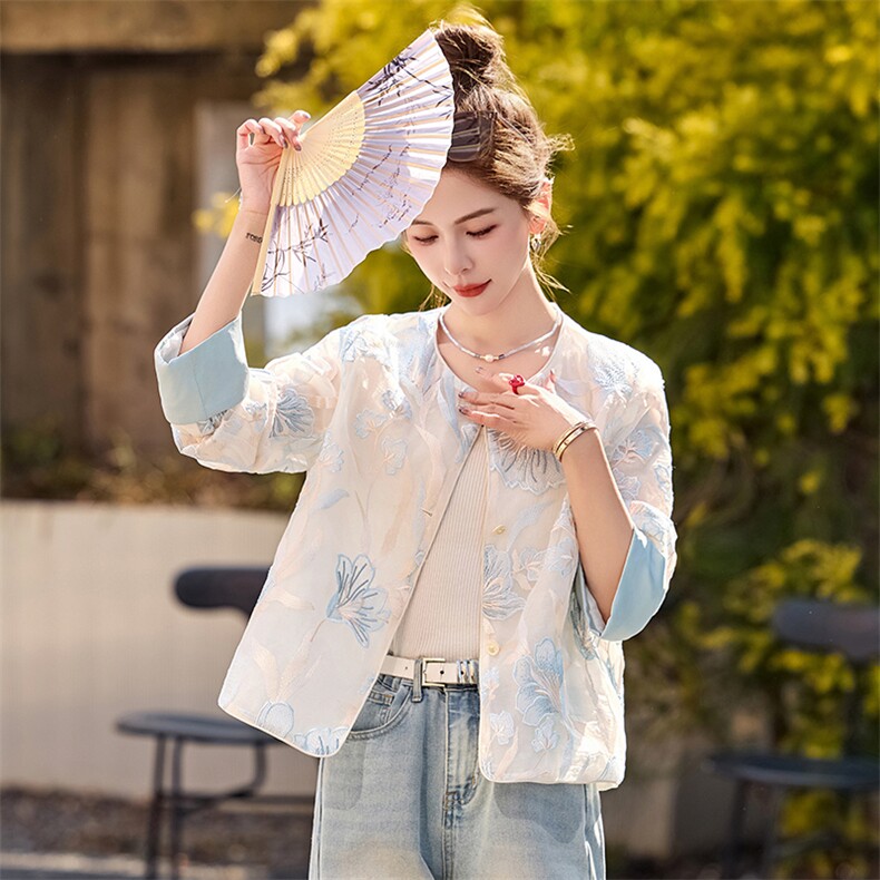 开春轻薄外套女2026夏新款超好看新中式国风小香风短款白色防晒衣,女装短外套,众宇琦