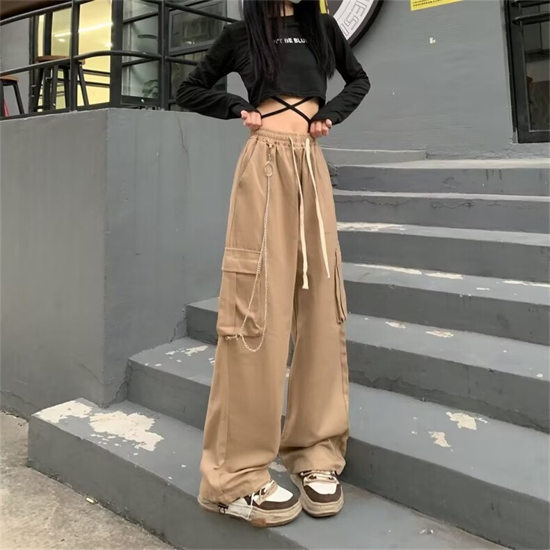 工装裤男女款春秋新款美式宽松直筒高腰阔腿休闲拖地裤CK103-P50,男装休闲裤,星座1008