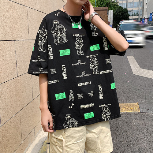 夏季港风T恤男宽松满印花中性风t恤情侣款DS-A160-1-T117-P30,男装T恤,电商C323-1