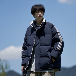 ！冬季条纹五防立领加绒加厚棉衣情侣撞色棉服外套MY7777-P68,女白色麻裤搭配上衣图片