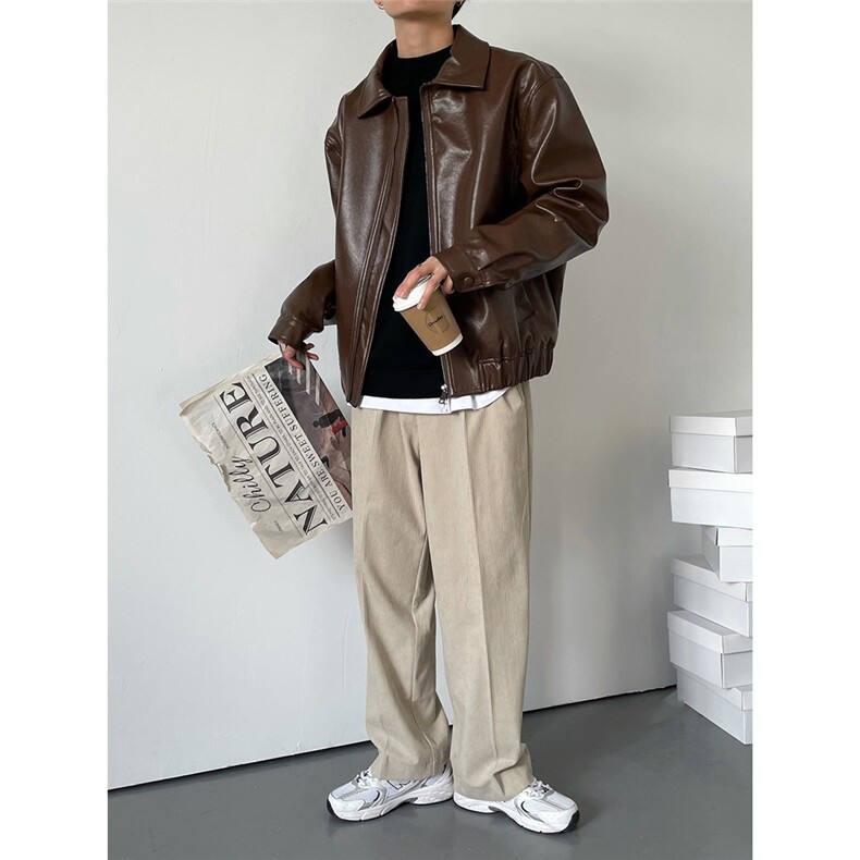 W562-P78痞帅高街风设计感Pu皮衣潮男复古风机车服皮夹克外套,男装皮衣,星座911-1