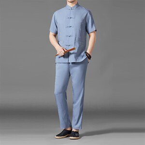 中老年男棉麻短袖中式唐装男风夏季亚麻套装MJ7302-P100图片