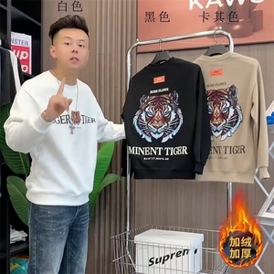 2025欧洲站加绒卫衣男冬季高端烫钻修身圆领套头卫衣帅气百搭潮流图片