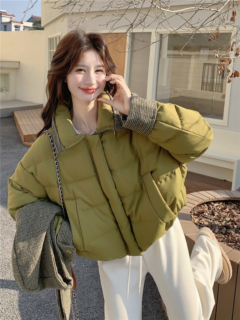 韩系格纹连帽泡芙羽绒服外套女冬2025新款设计白鸭绒面包服,女装羽绒服,慧尚依恋