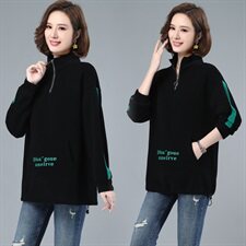 立领加绒卫衣女士长袖2021新款韩版宽松休闲百搭拉链高领套头上衣，女装卫衣/绒衫，璐依舞