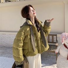 韩系格纹连帽泡芙羽绒服外套女冬2025新款设计白鸭绒面包服，女装羽绒服，慧尚依恋