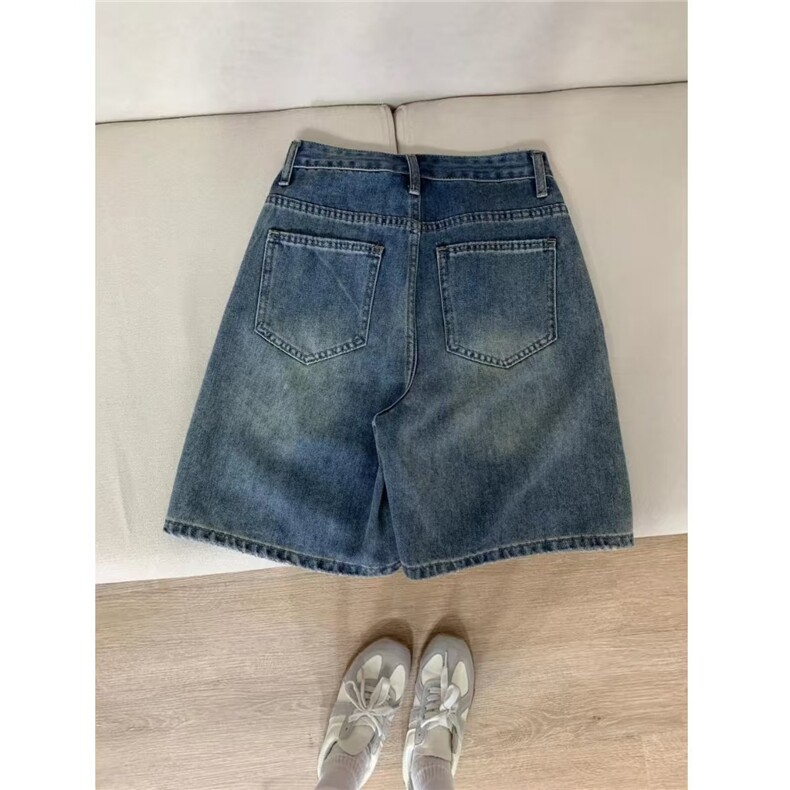 美式复古水洗直筒牛仔短裤女2025夏季新款显瘦高腰宽松五分中裤,男装牛仔裤,星座1210-1
