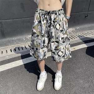 夏季男款冰丝棉沙滩裤短裤五分印花中裤图片