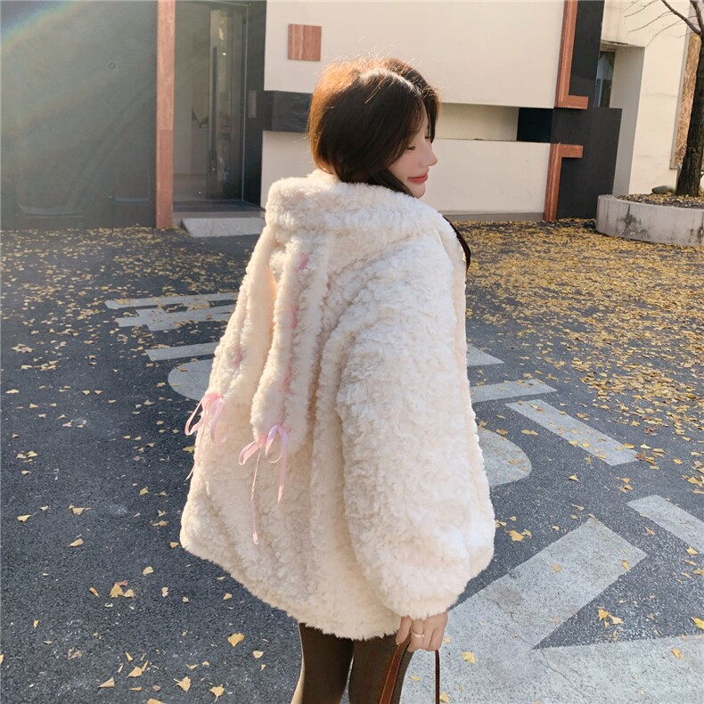 白色毛毛加厚棉服H8381P215K328,女装棉衣/棉服,红龙果