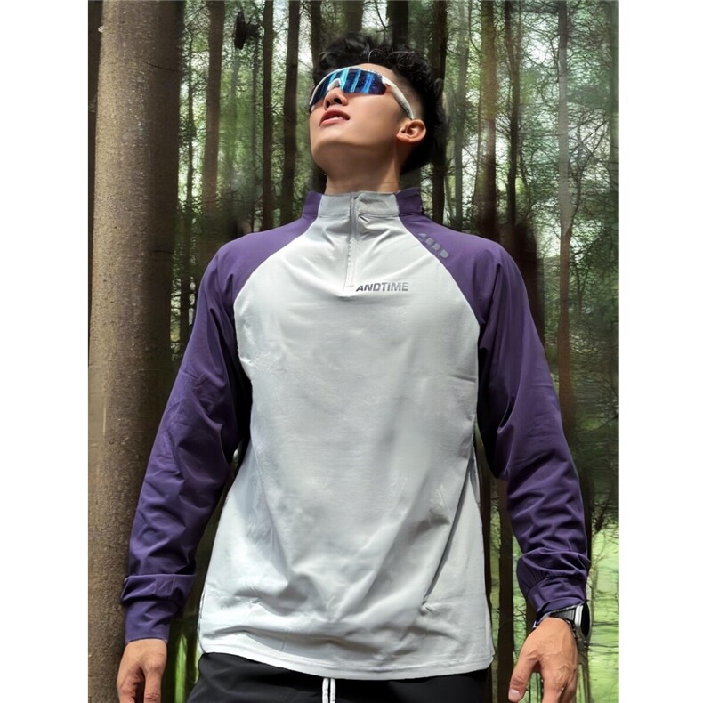 现货美式插肩长袖t恤半拉链速干健身运动训练服807-3-MLLWY04-P35，男装T恤，星座807-3