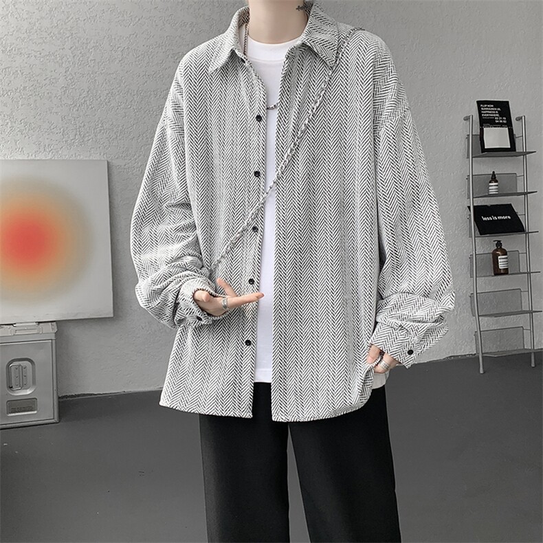 8XL-M人字纹小香风衬衫男生春秋衬衣宽松慵懒垂感外套CS29008P45,男装衬衫,电商B312