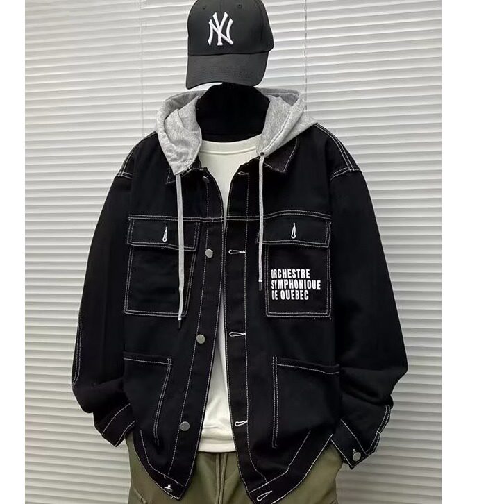秋冬款男牛仔夹克衫连帽工装大口袋字母印花外套JK027P70,男装夹克,星座1013-1